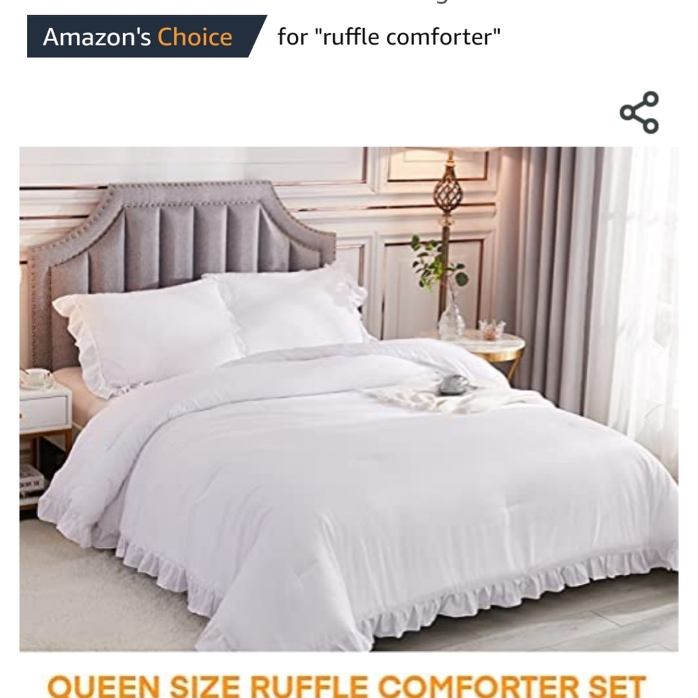Andency White Ruffle Comforter Queen(90x90Inch) *only the comforter is included.